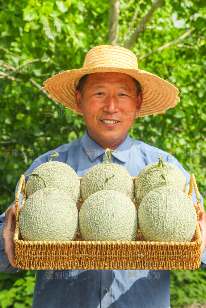 手里拿着网纹蜜瓜