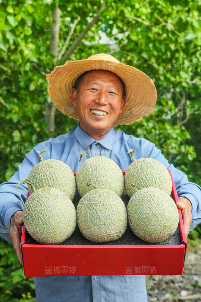 手里拿着玫珑网纹瓜