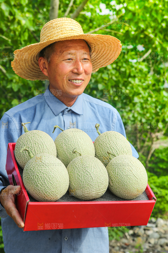 手里拿着玫珑网纹瓜