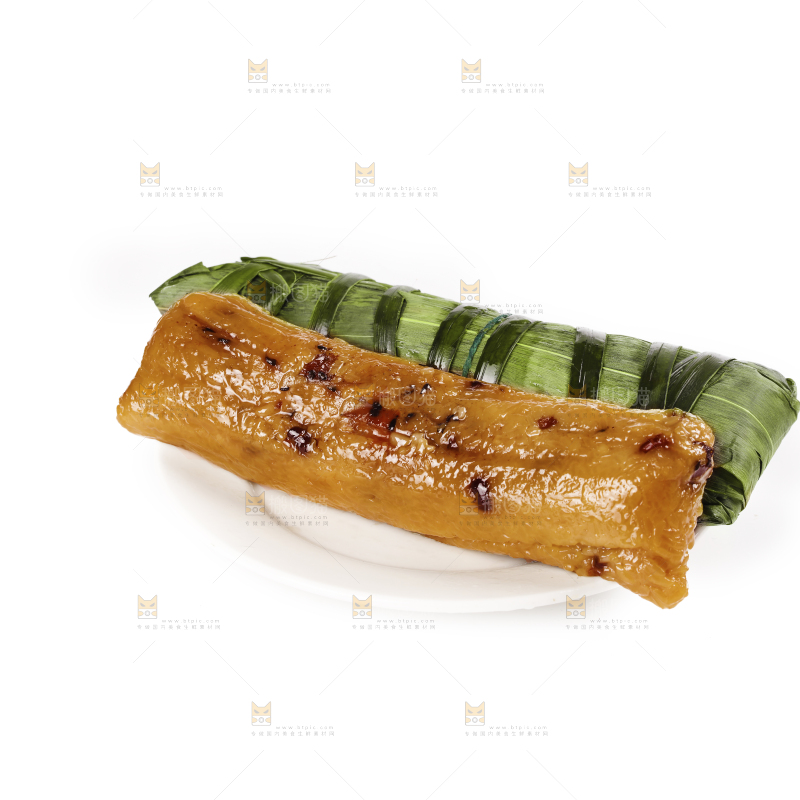 白底上的猪肉灰水粽