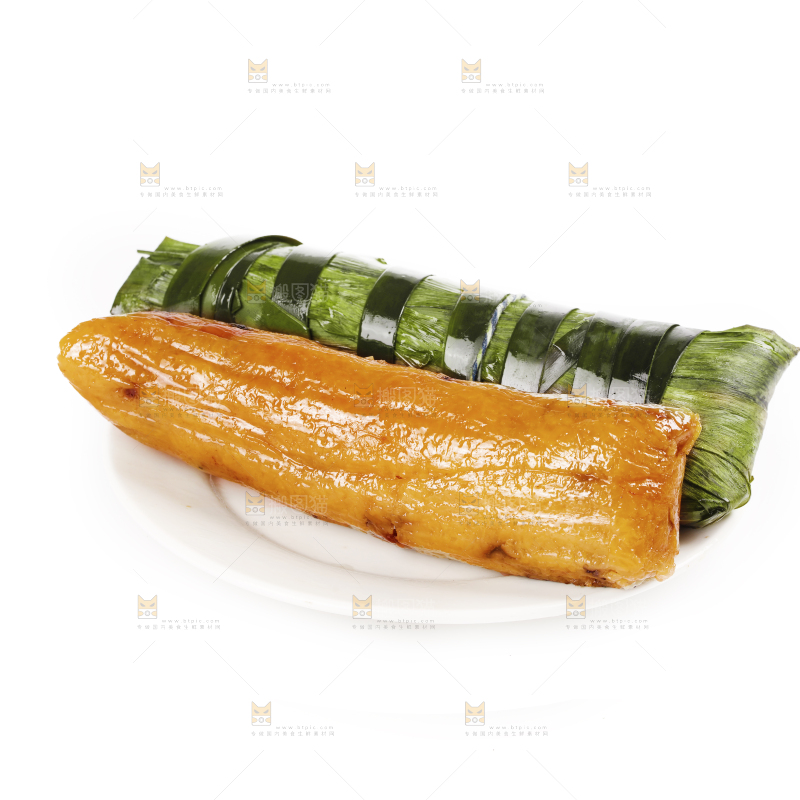 白底上的猪肉灰水粽