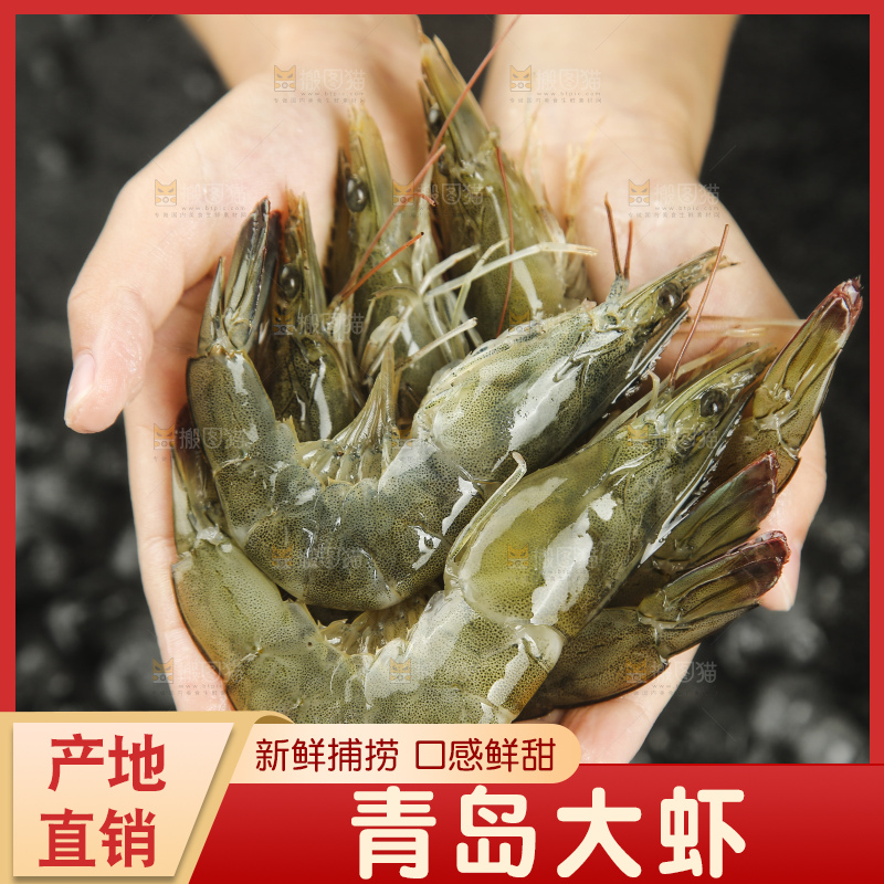 手里拿着青岛大虾