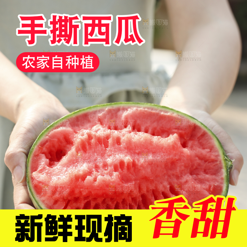 手里拿着红瓤西瓜