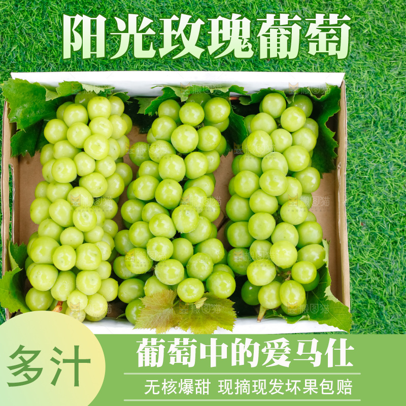 草地上放着阳光玫瑰青提