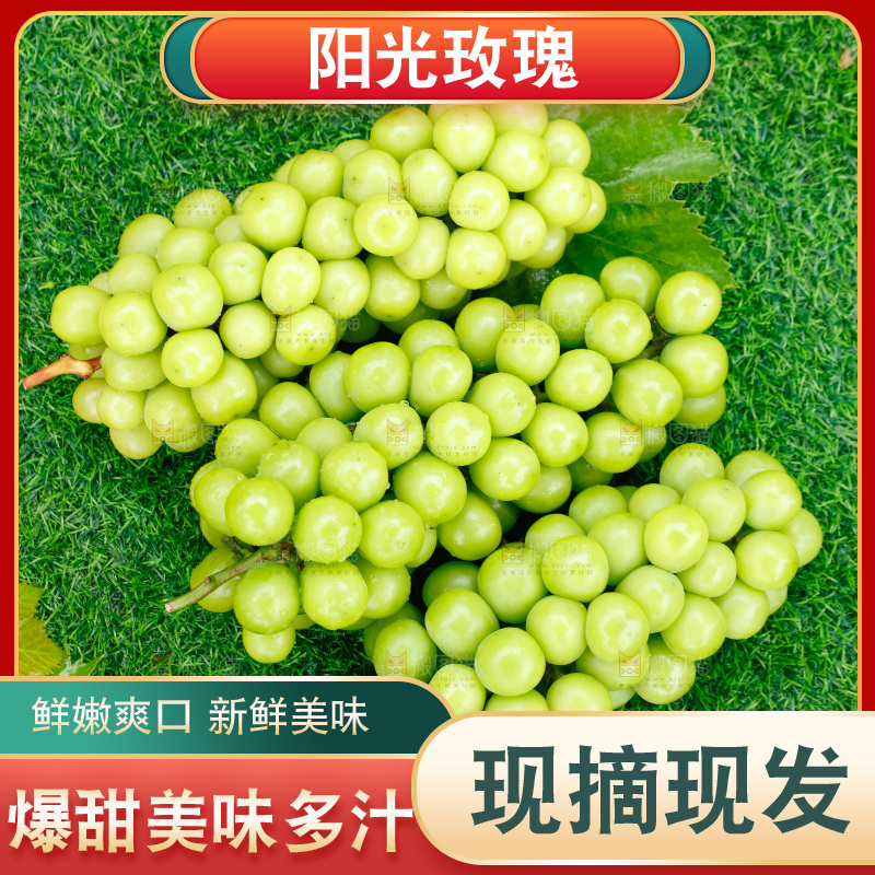 草地上放着阳光玫瑰青提