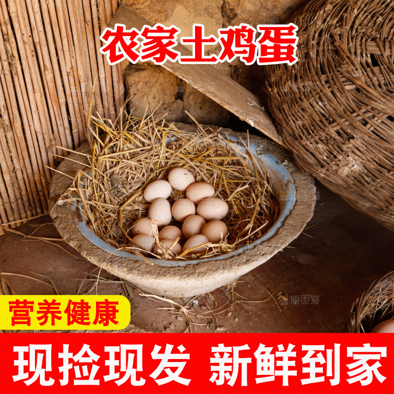 地上放着新鲜土鸡蛋