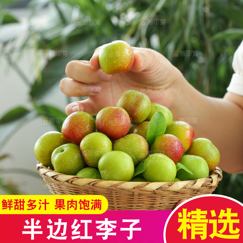 手里拿着半边红李子