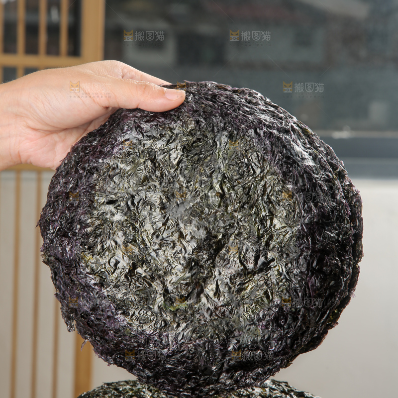 手里拿着大块紫菜