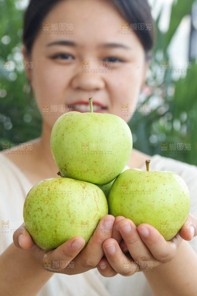 手里拿着金帅青苹果