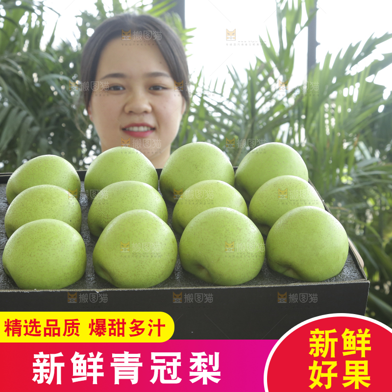 手里拿着一盒青皇冠梨