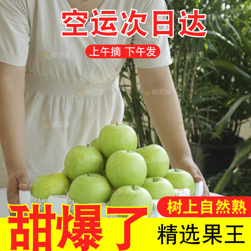 手里拿着一盒青皇冠梨