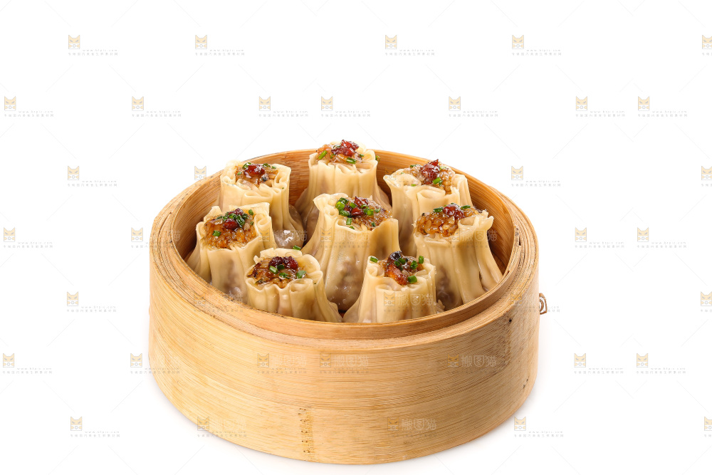 白底上的糯米烧麦
