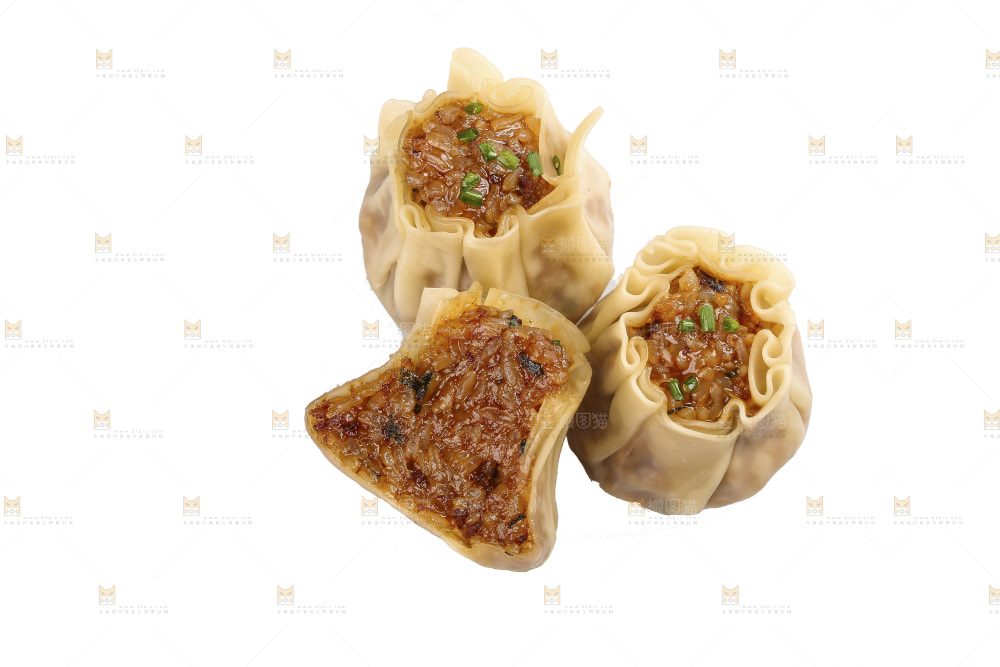 白底上的糯米烧麦