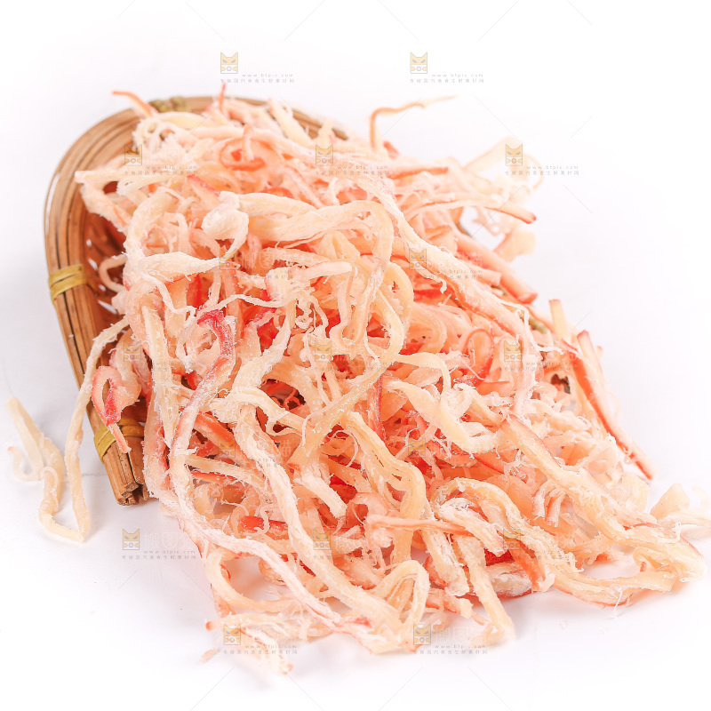 白底上的鱿鱼丝