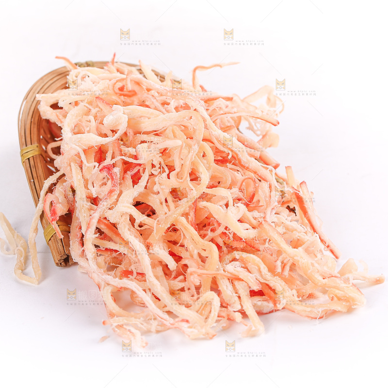 白底上的鱿鱼丝
