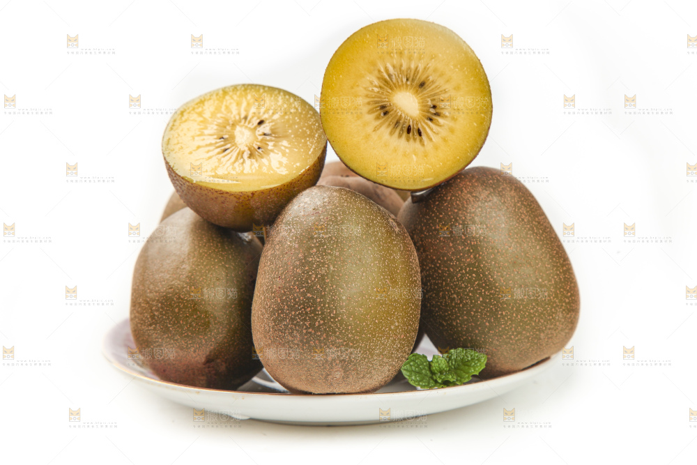 白底上的黄心猕猴桃