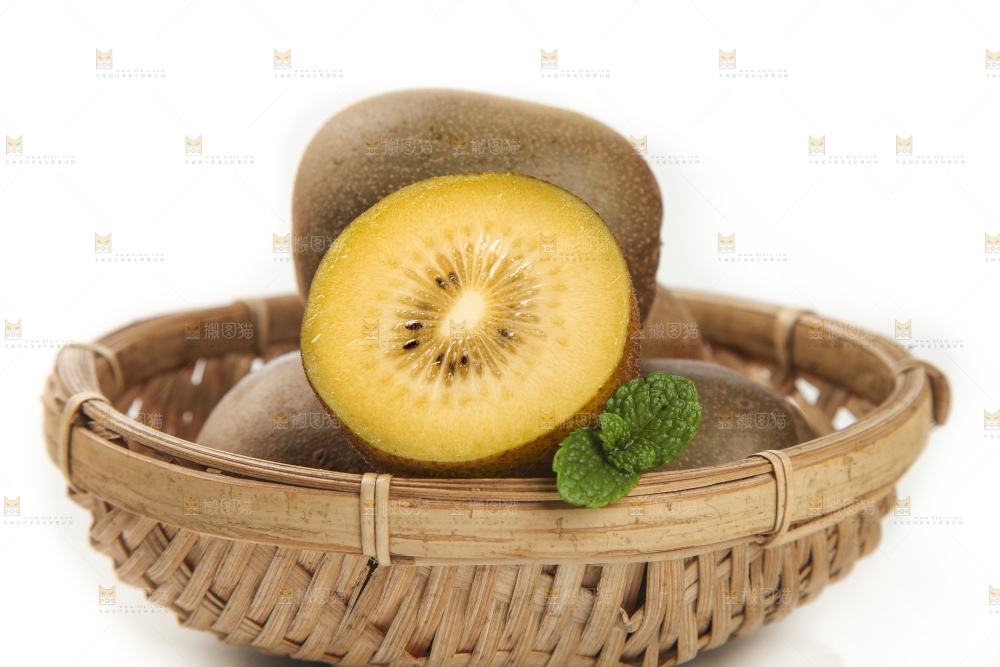 白底上的黄心猕猴桃