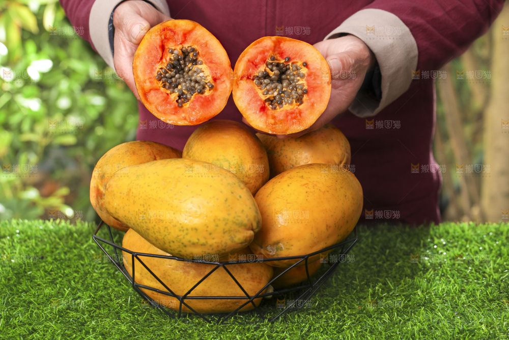 手里拿着红心木瓜