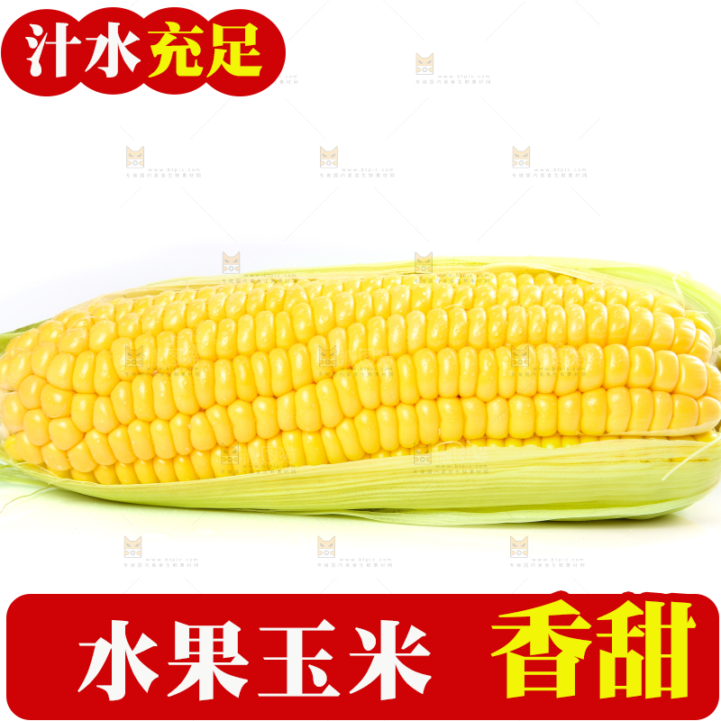 白底上的水果玉米