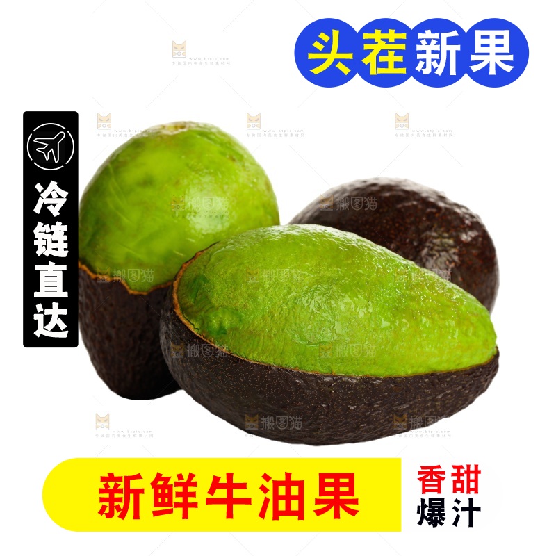 白底上的牛油果