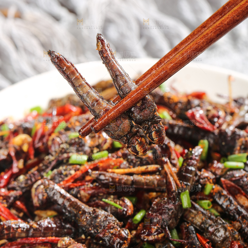 盘中里的干煸蚂蚱