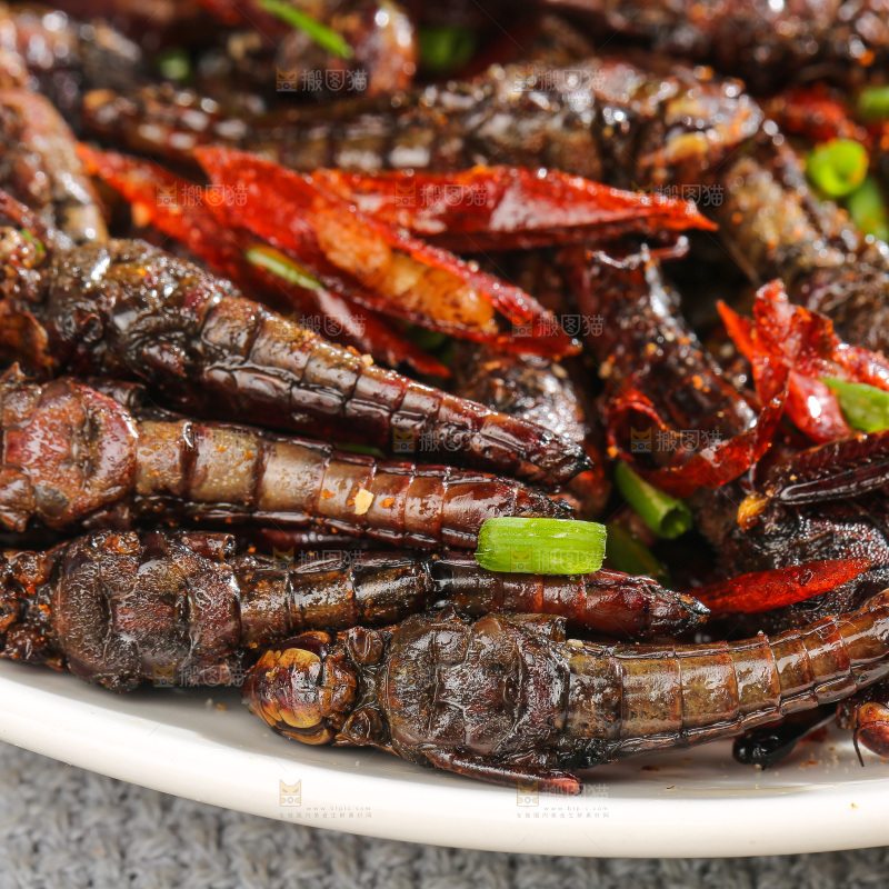 盘中里的干煸蚂蚱