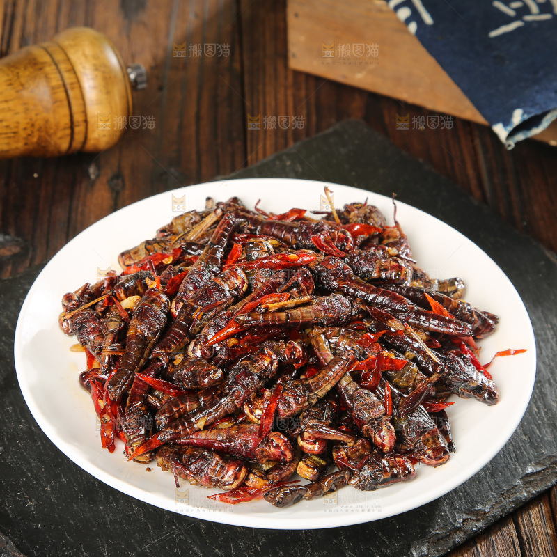 盘中里的干煸蚂蚱