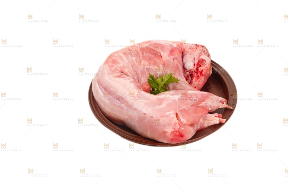 白底上的新鲜兔肉
