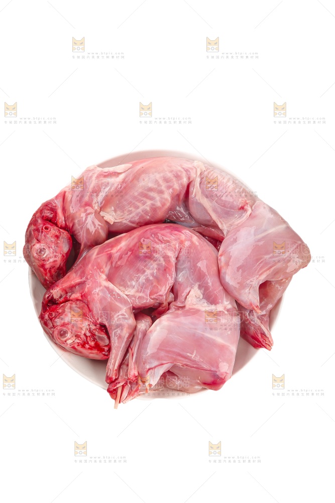 白底上的新鲜兔肉