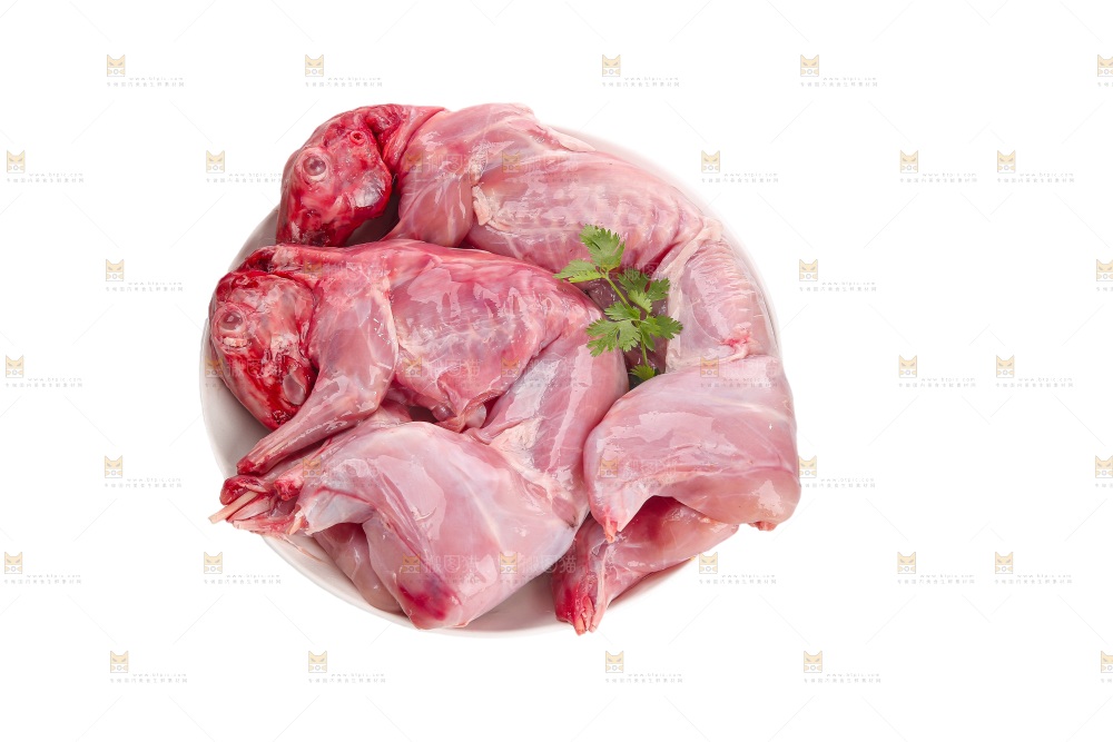 白底上的新鲜兔肉