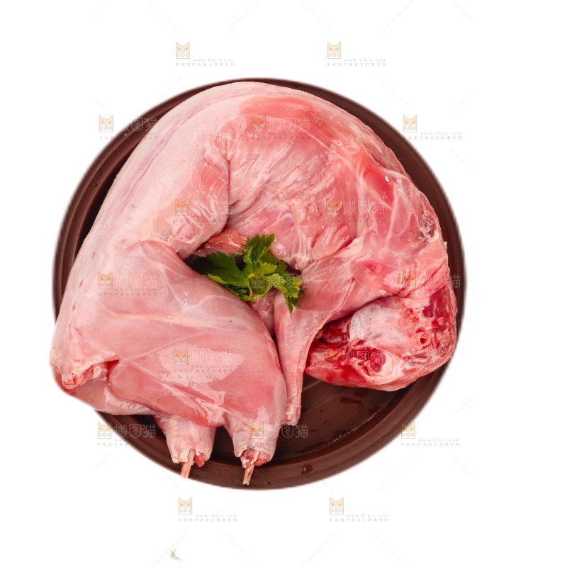 白底上的新鲜兔肉