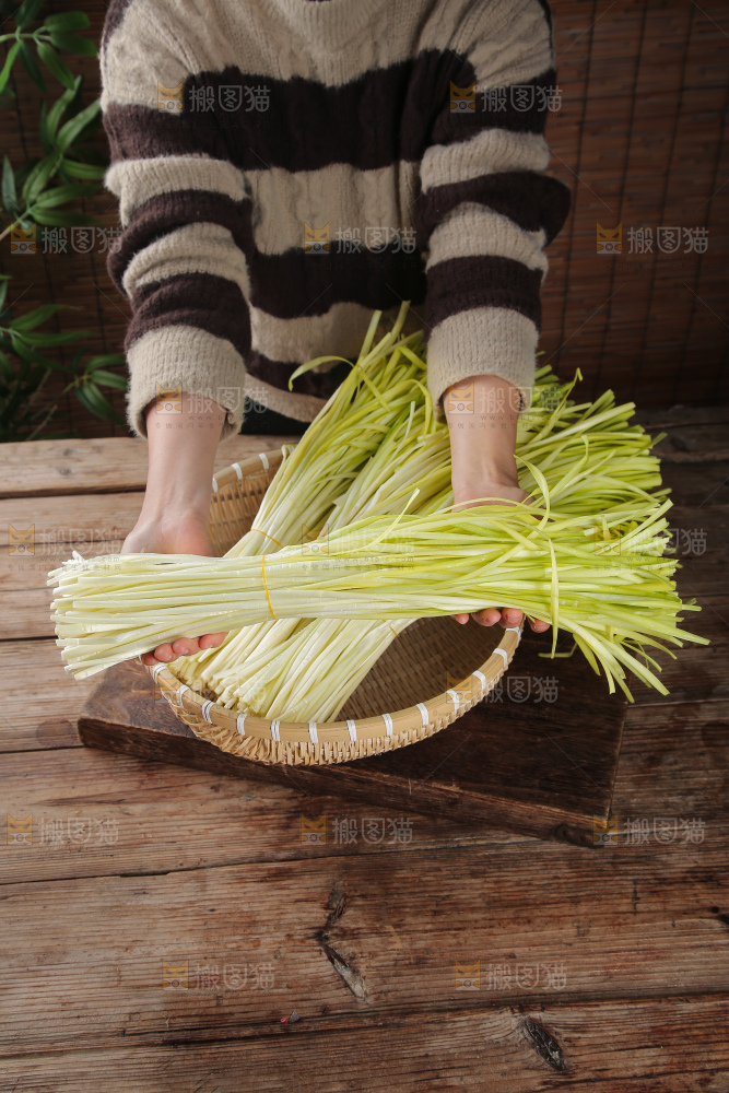 木底上的韭黄