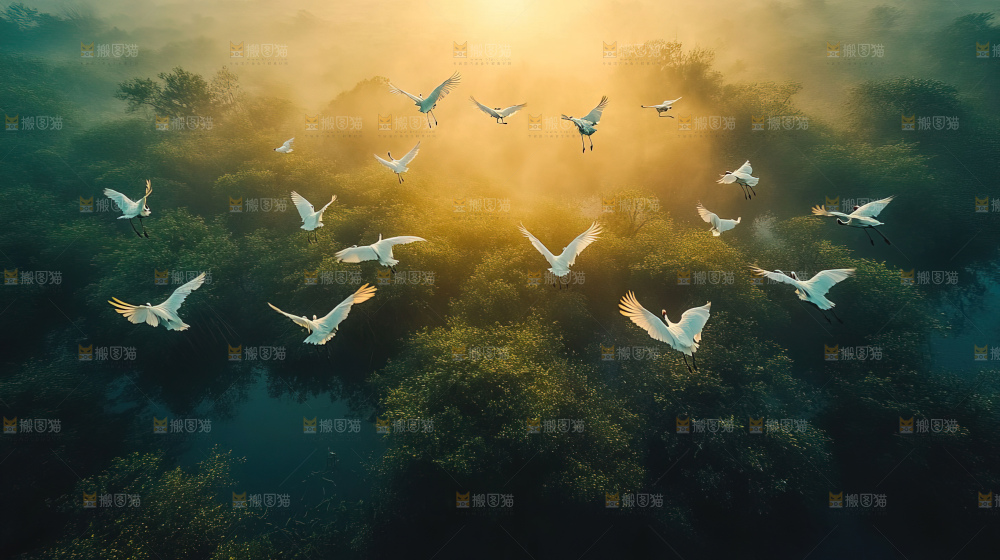 飞鸟湿地栖息鸟类生态水域风景