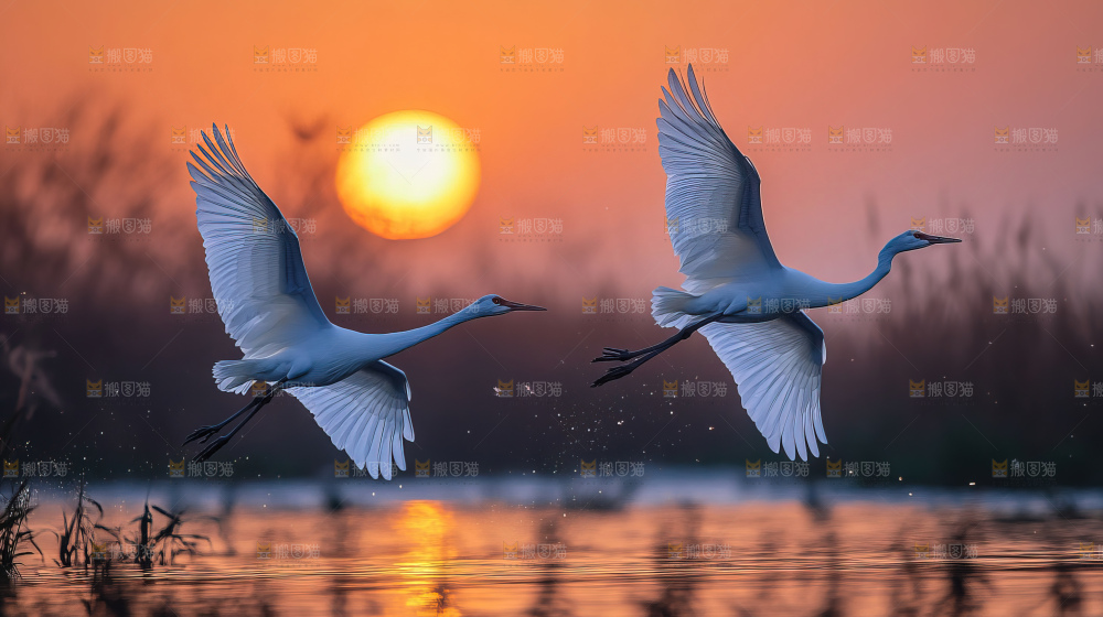 飞鸟湿地栖息鸟类生态水域风景