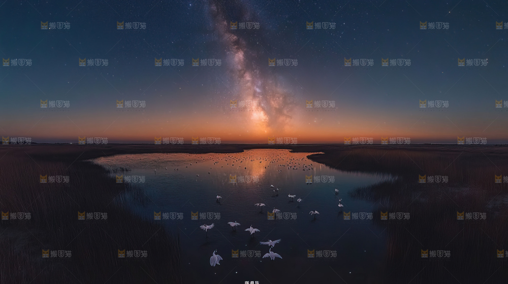 飞鸟湿地栖息鸟类生态水域风景