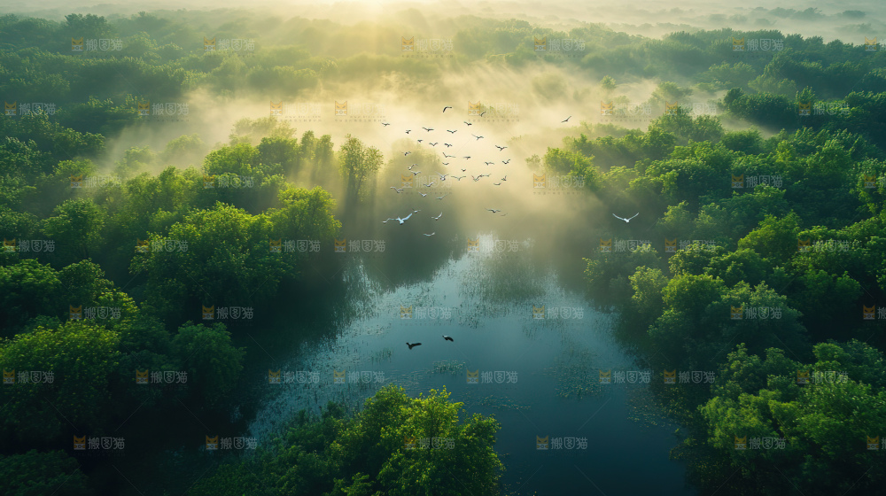 飞鸟湿地栖息鸟类生态水域风景