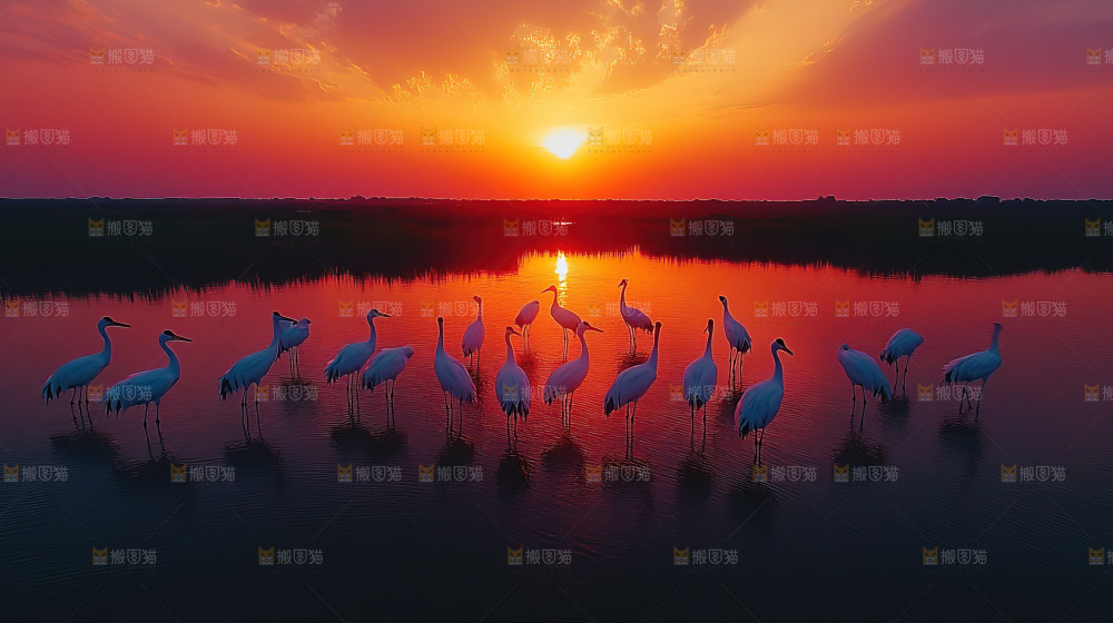 飞鸟湿地栖息鸟类生态水域风景