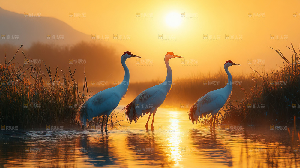 飞鸟湿地栖息鸟类生态水域风景