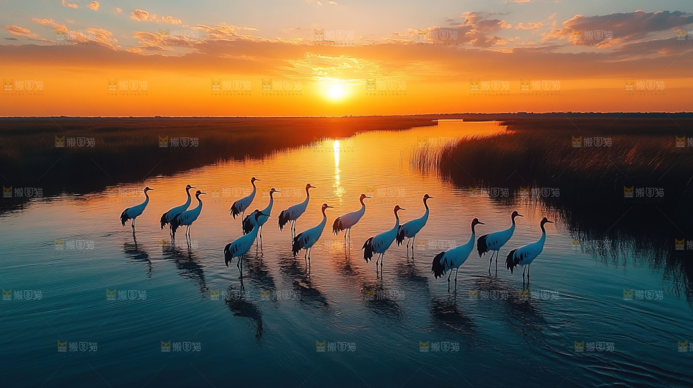 飞鸟湿地栖息鸟类生态水域风景