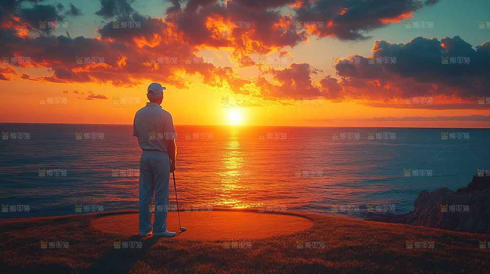 夕阳下的高尔夫球运动