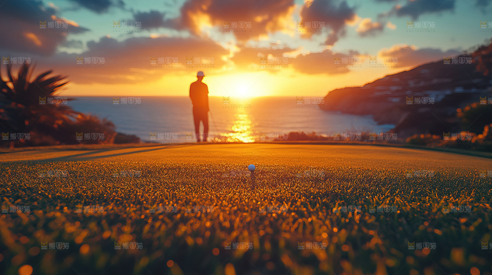 夕阳下的高尔夫球运动