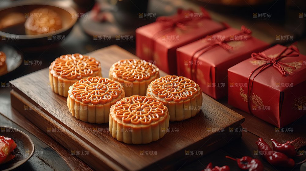 中秋素材团圆花灯月饼荷花灯赏月