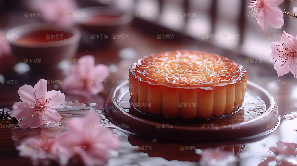 中秋素材团圆花灯月饼荷花灯赏月