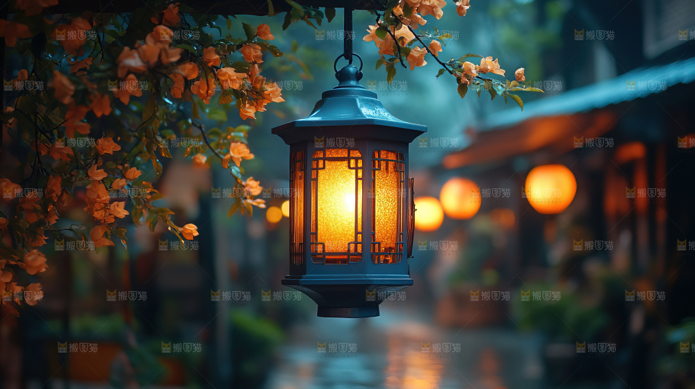 中秋素材团圆花灯月饼荷花灯赏月