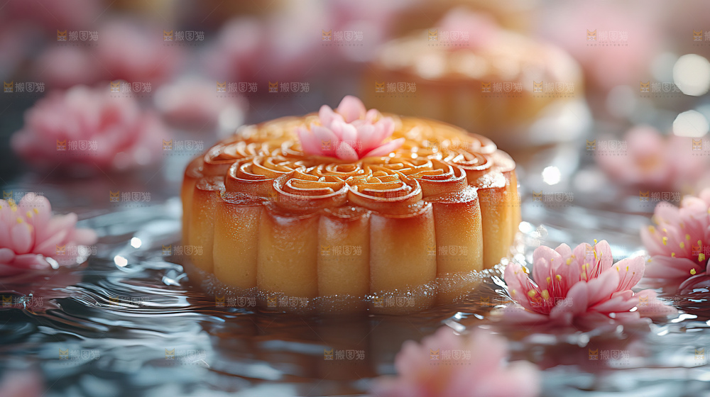 中秋素材团圆花灯月饼荷花灯赏月