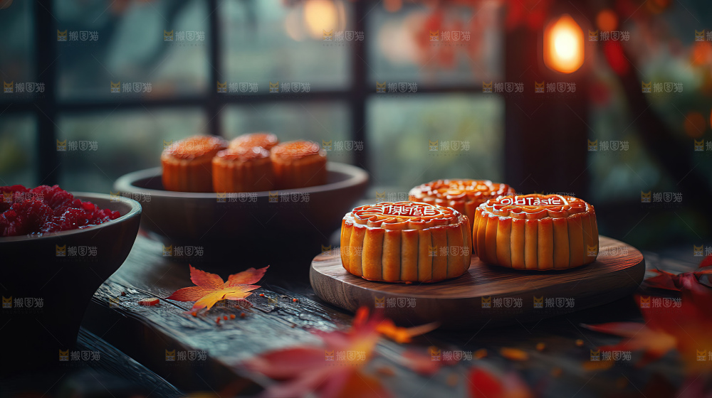 中秋素材团圆花灯月饼荷花灯赏月
