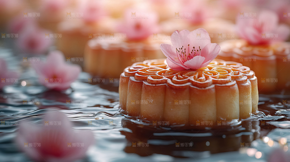 中秋素材团圆花灯月饼荷花灯赏月