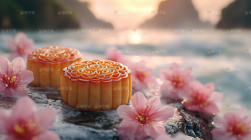 中秋素材团圆花灯月饼荷花灯赏月