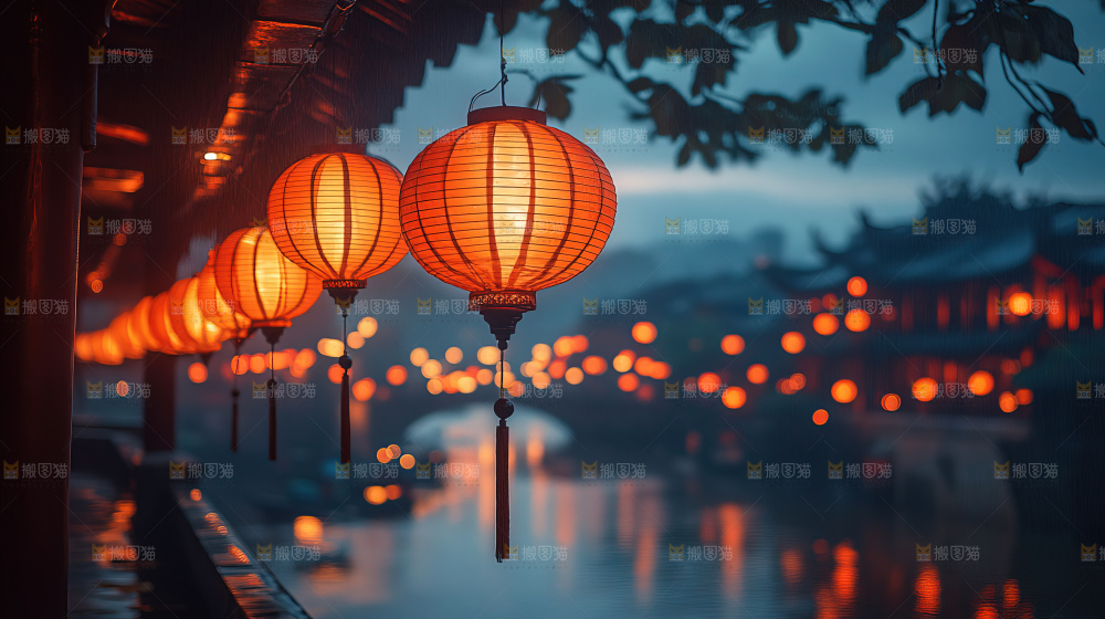 中秋素材团圆花灯月饼荷花灯赏月