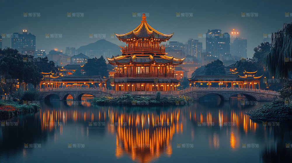 中秋素材团圆花灯月饼荷花灯赏月
